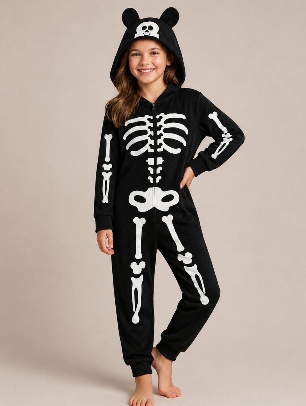 Disney Mickey Mouse Skeleton Glow Jumpsuit Black Unisex Youth Size 9 Halloween